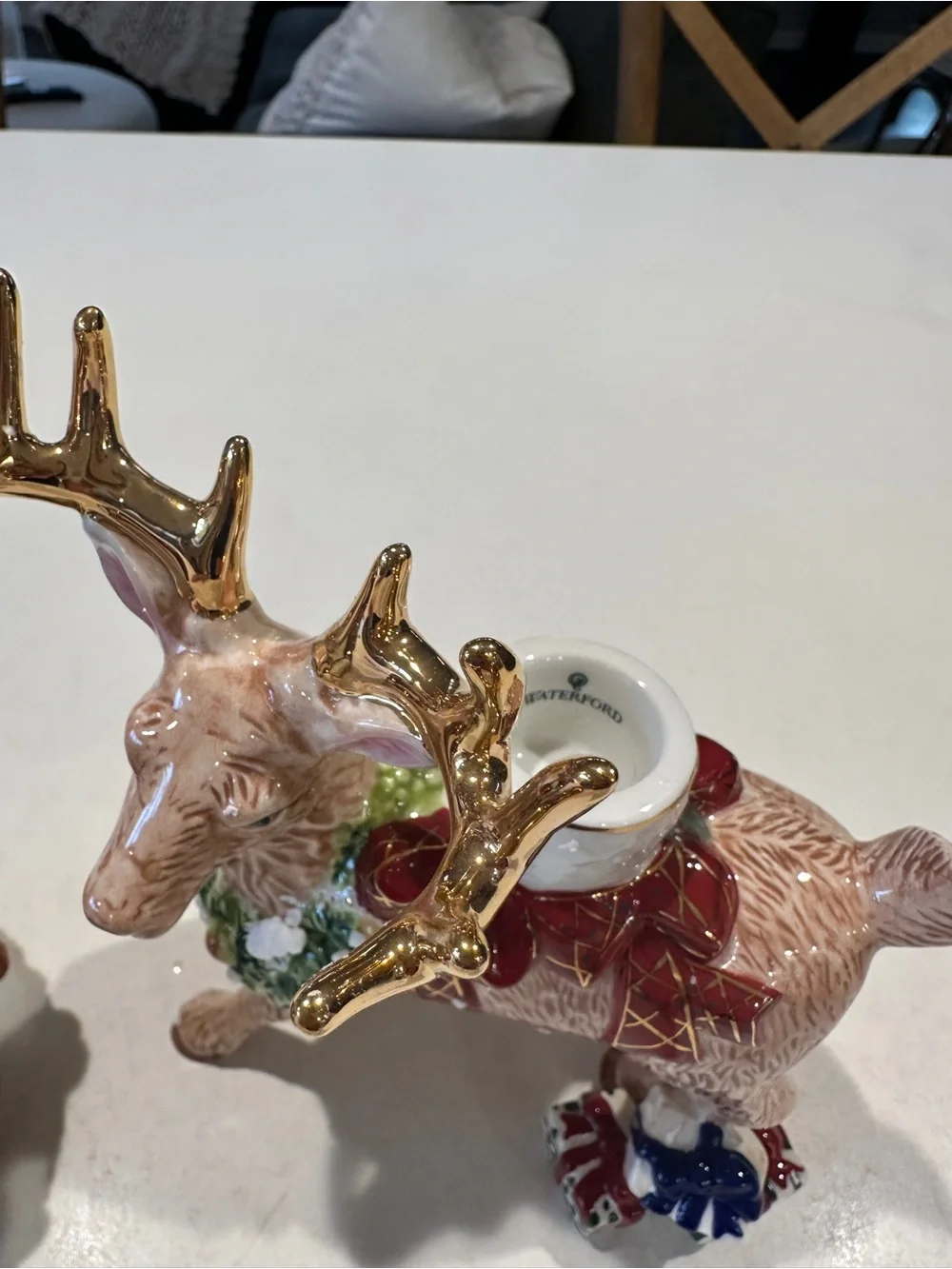 Waterford Holiday Heirloom Red, Gold & Green Reindeer Candle Holders